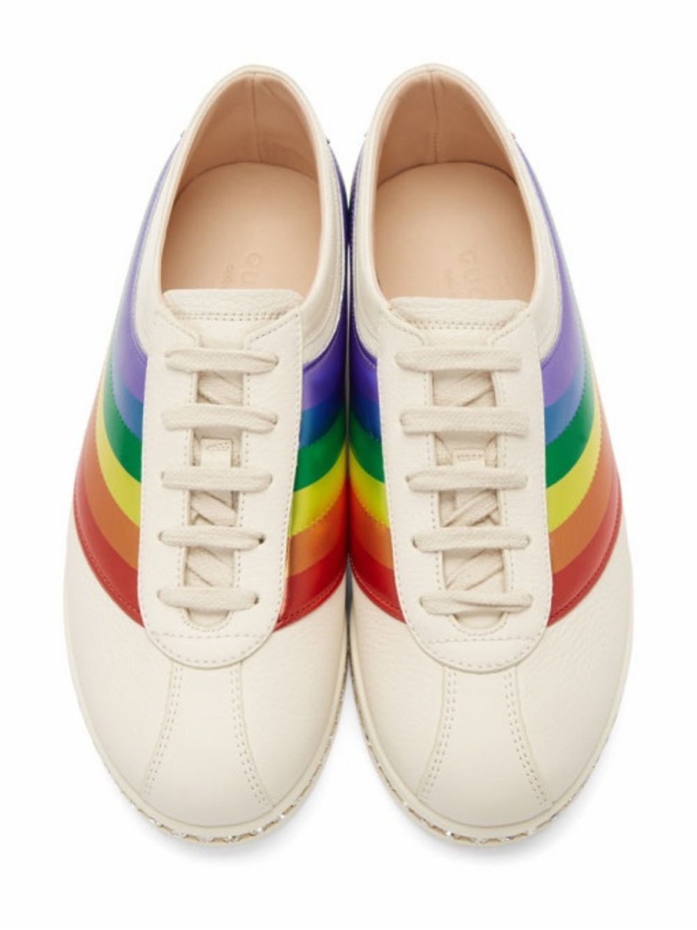 Authentic Gucci White Crystal Falacer Rainbow Sneakers